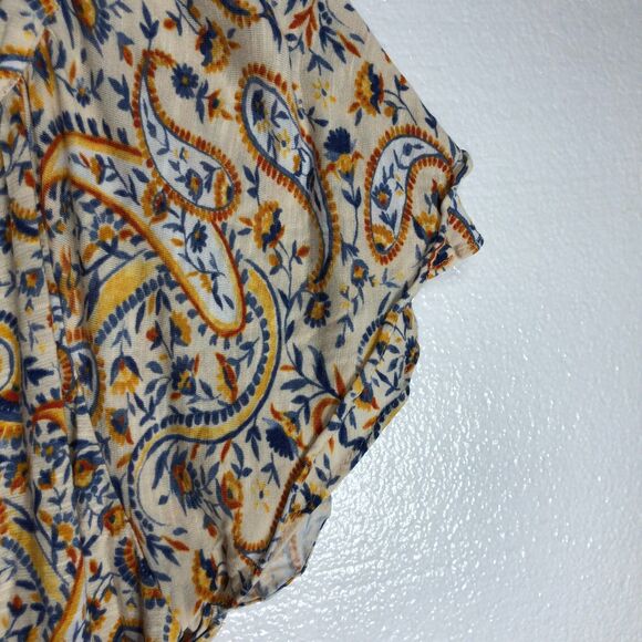 Chaps Semisheer Blouse Yellow Multicolor Short Sleeve Women Size S Lace Up - Picture 6 of 7